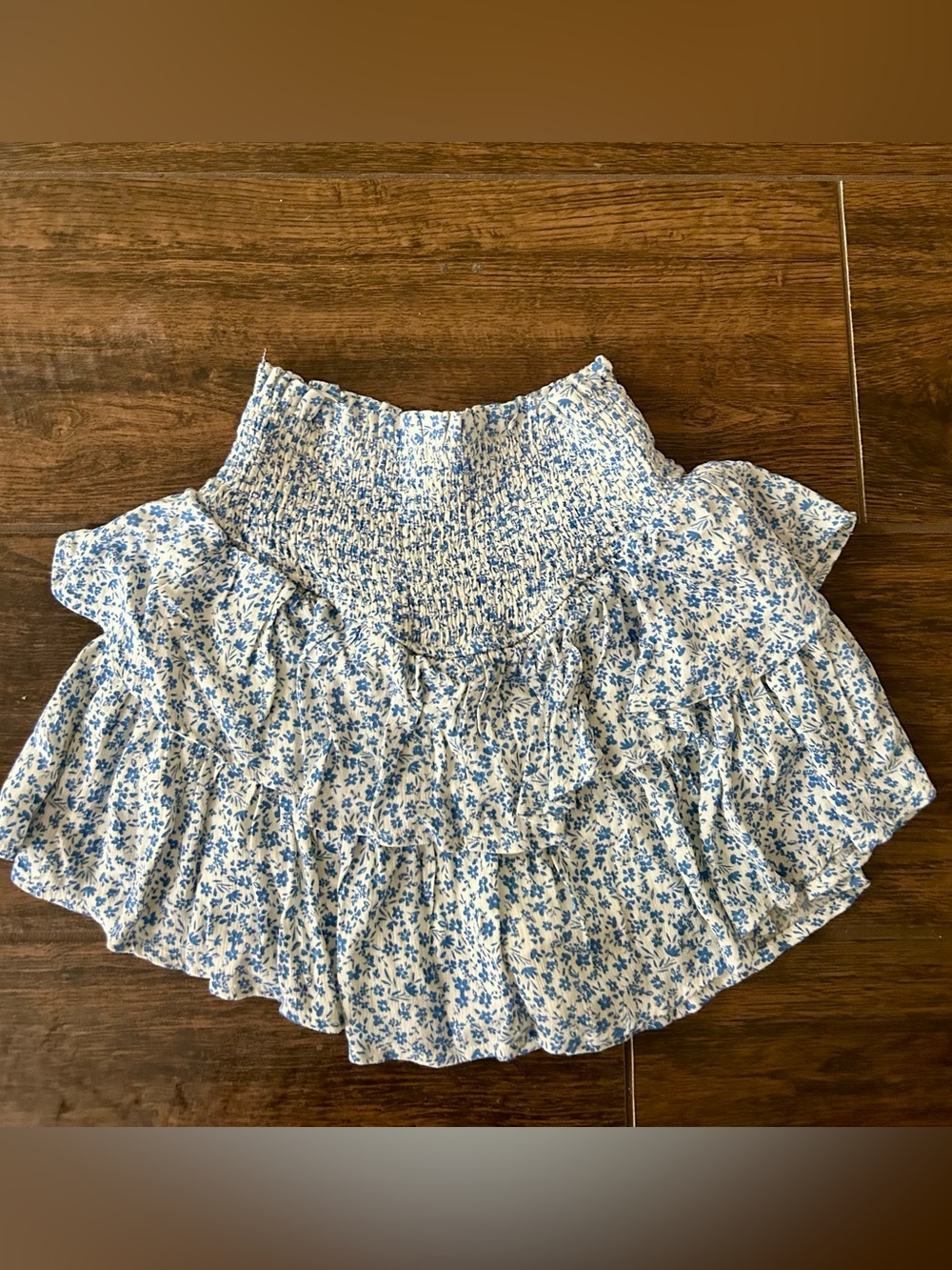 Altar'd State White Mini Skirt with Blue Floral Print